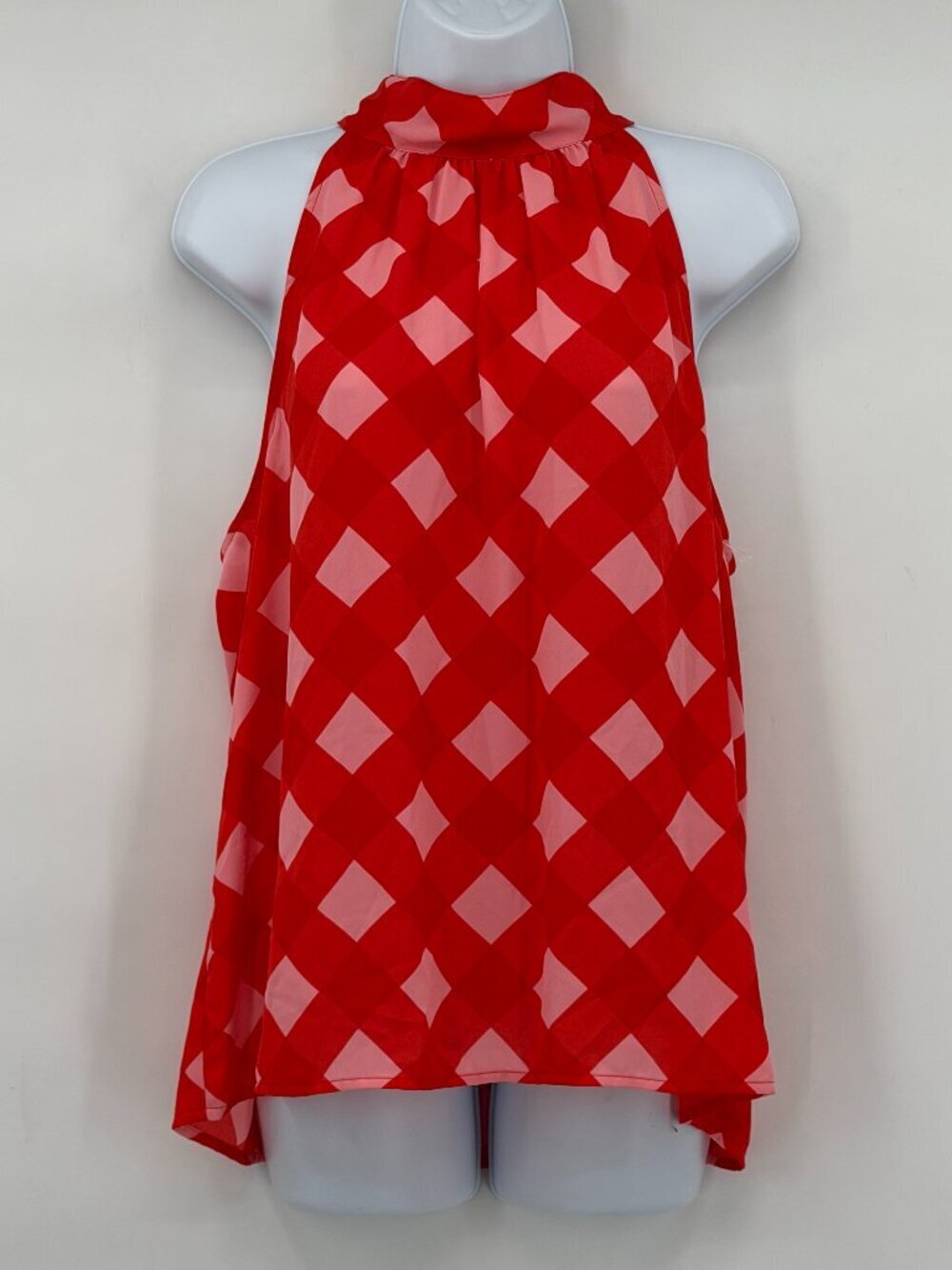 J.Crew Red Pink Geometric Halter Blouse Tie Neck Sleeveless Top10 Women NWT